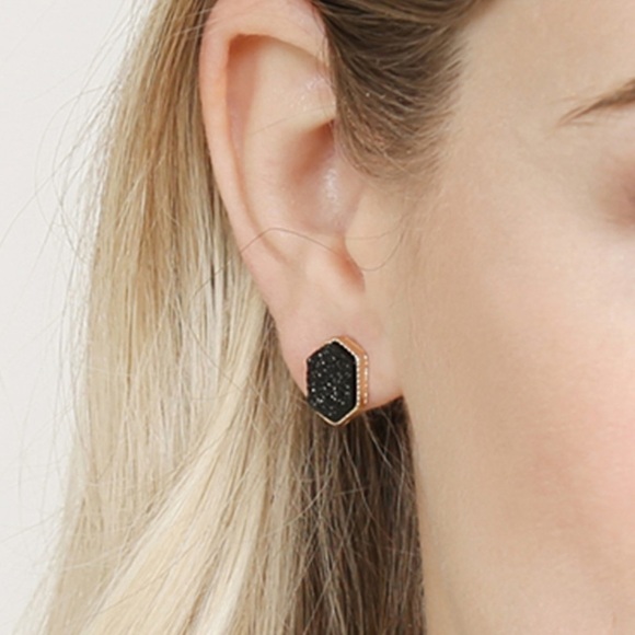 2/$15 - Gold/Black Druzy Hexagon Post Earring - Picture 3 of 7